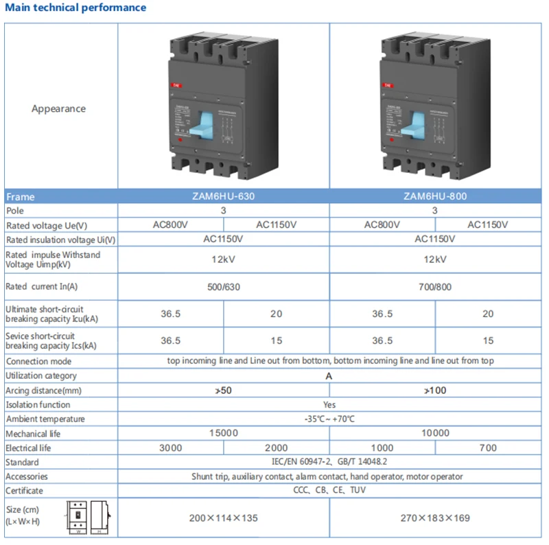 AC800V MCCB 630A Molded Case Circuit Breaker